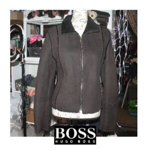 $1750 Ladies HUGO BOSS Brown Sheepskin Shearling Jacket Coat 38 6 M